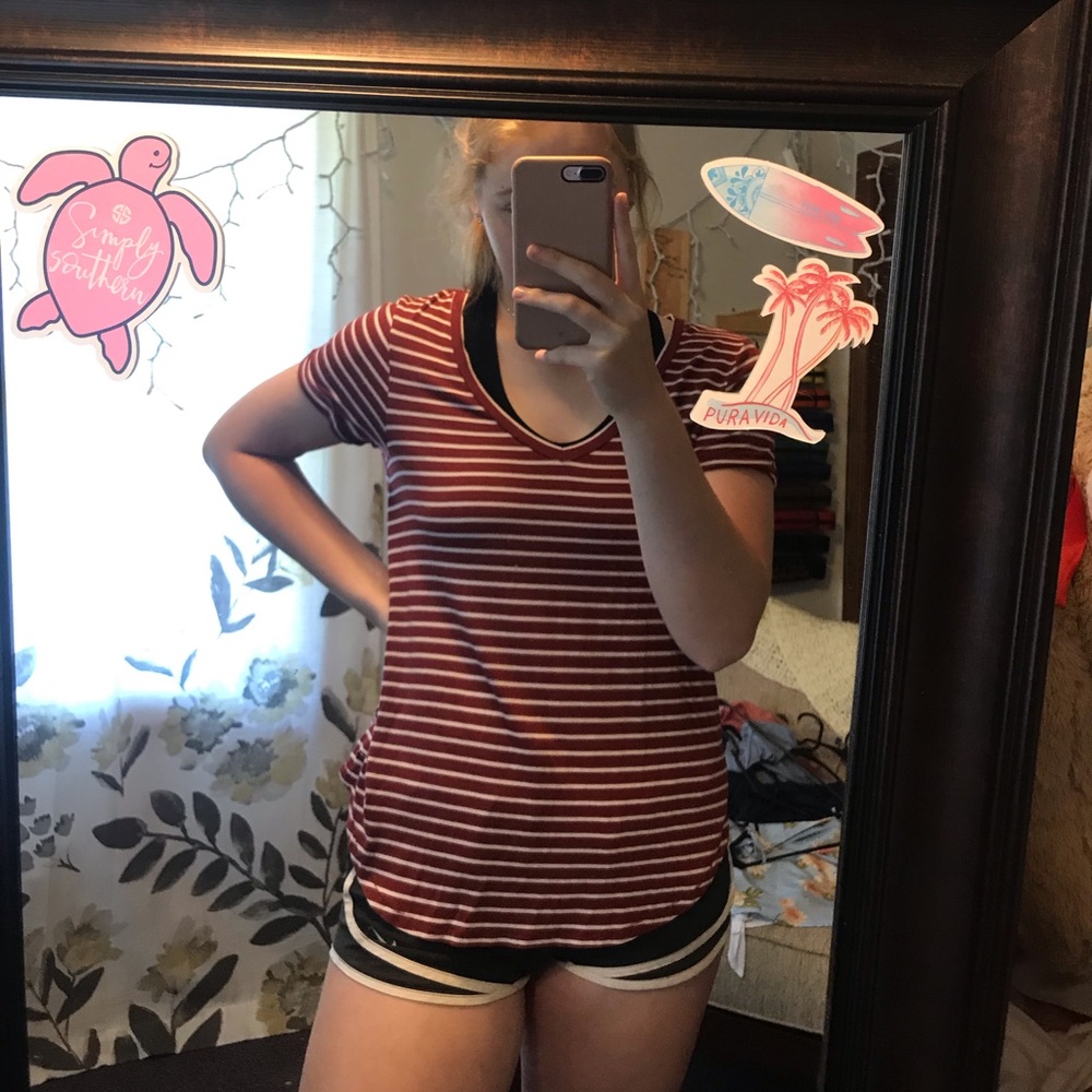 Maroon and white striped tee